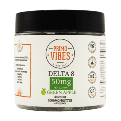 Delta 8 50mg Green Apple Gummies Primo Vibes